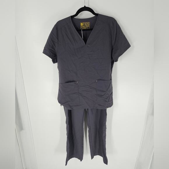 Figs Grey Short Sleeve Straight Leg Scrub Set L - Picture 1 of 15